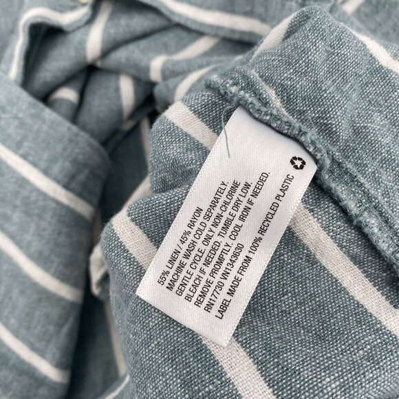 A New Day Size Large Blue Linen Rayon Button Up Shirt Dress Pockets Belted - Picture 7 of 9